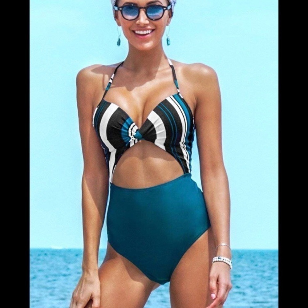 NEW Cupshe Medium Cutout One Piece Teal Swimsuit Bikini